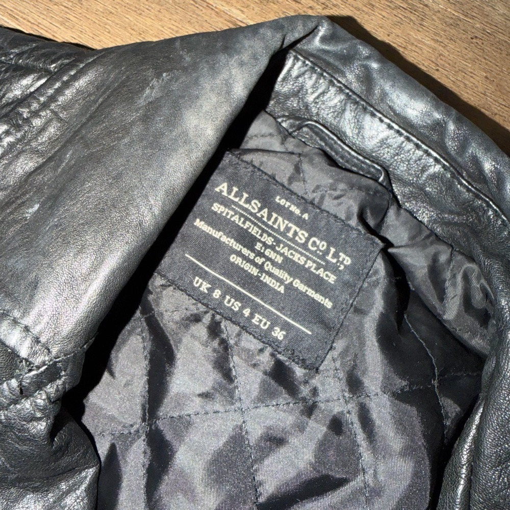 All Saints Black Leather Jacket with Quilted Sleeves - Picture 2 of 3